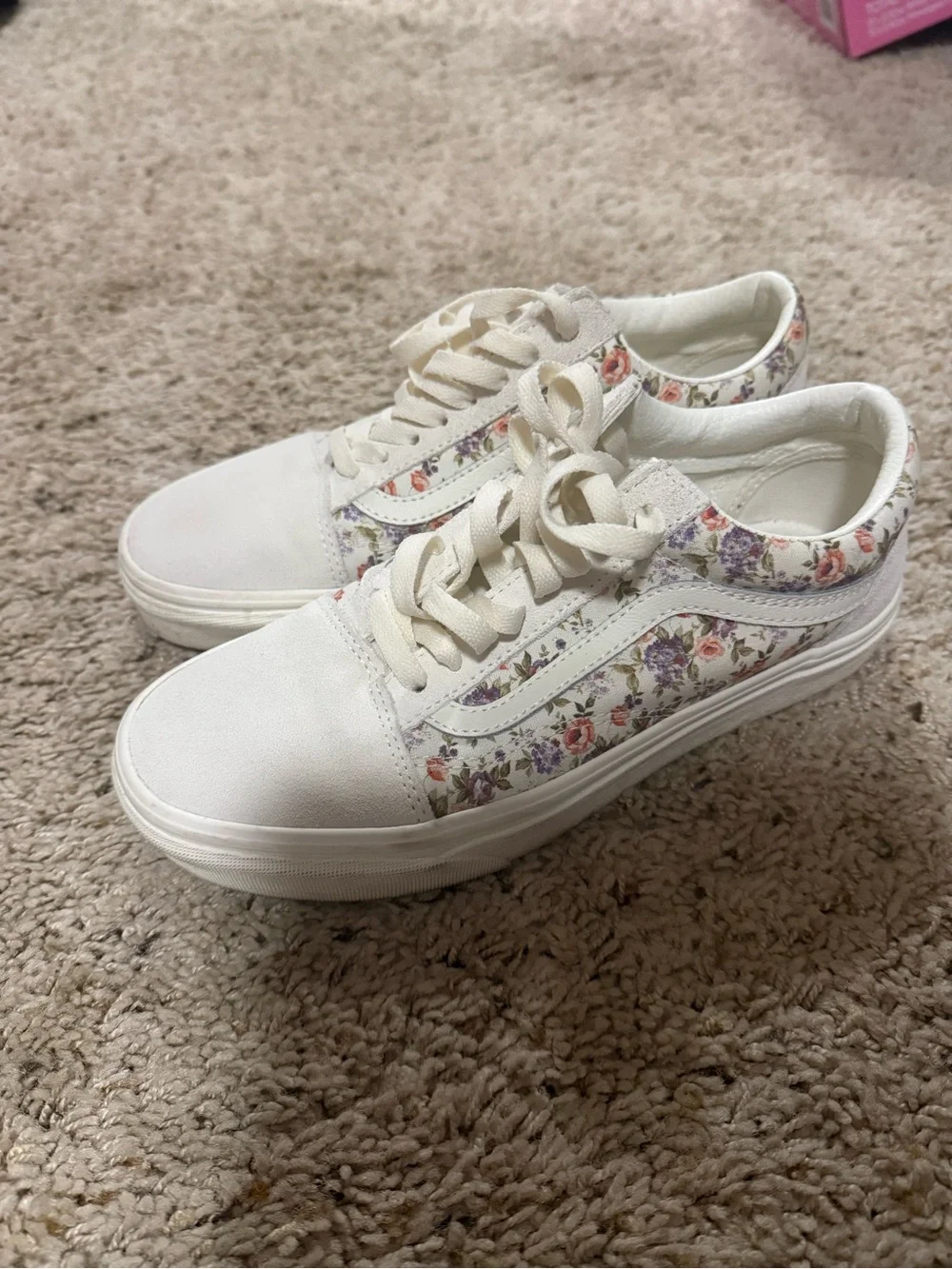 Vans White Floral Low-Top Skate Sneakers